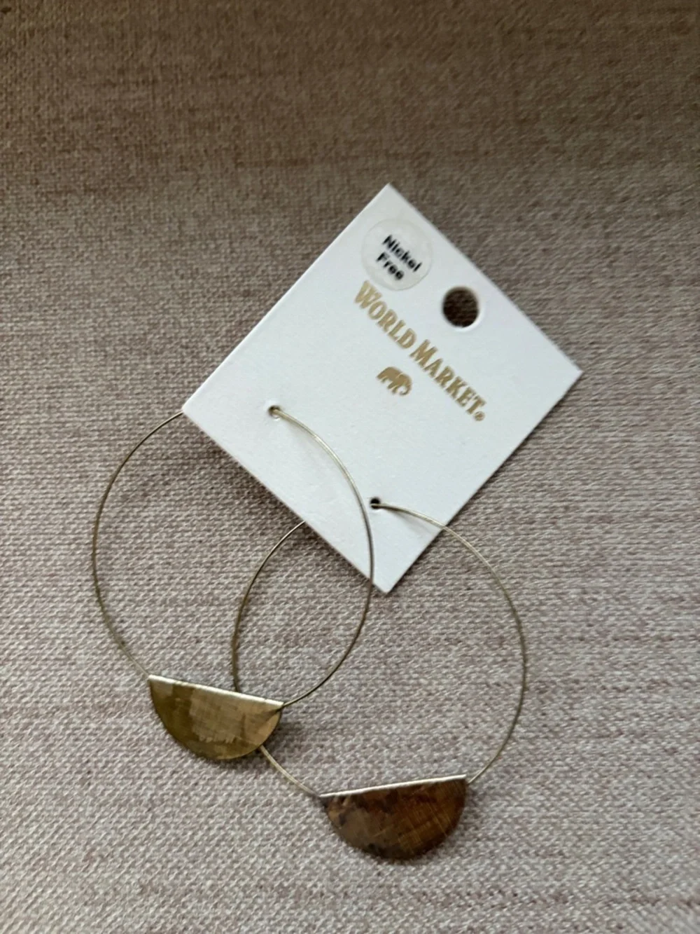 Cost Plus World Market Gold Hoop Earrings with Hammered Half-Moon Charms - Picture 1 of 1
